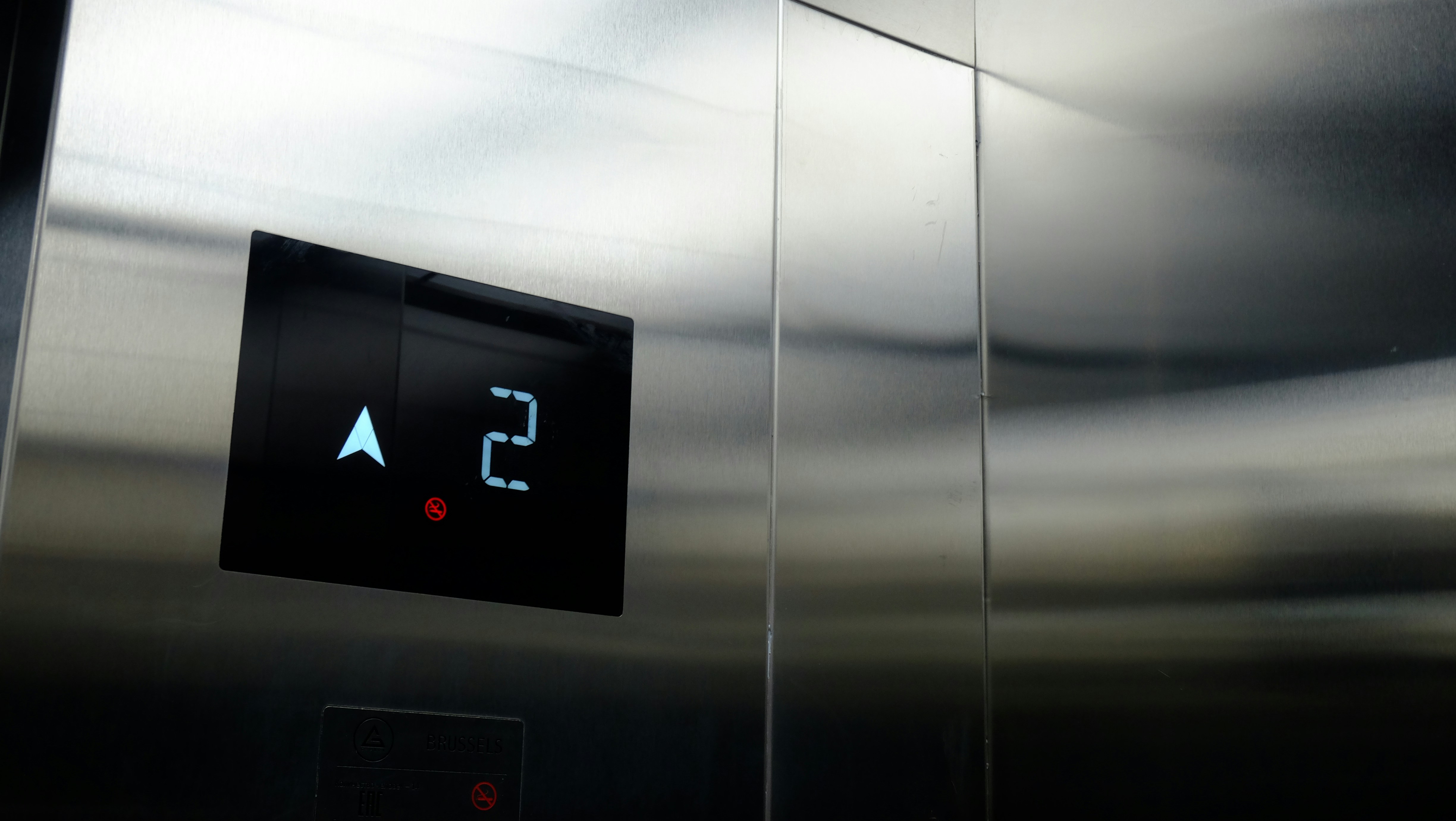 interior of lift control panel with floor 2 on the screen